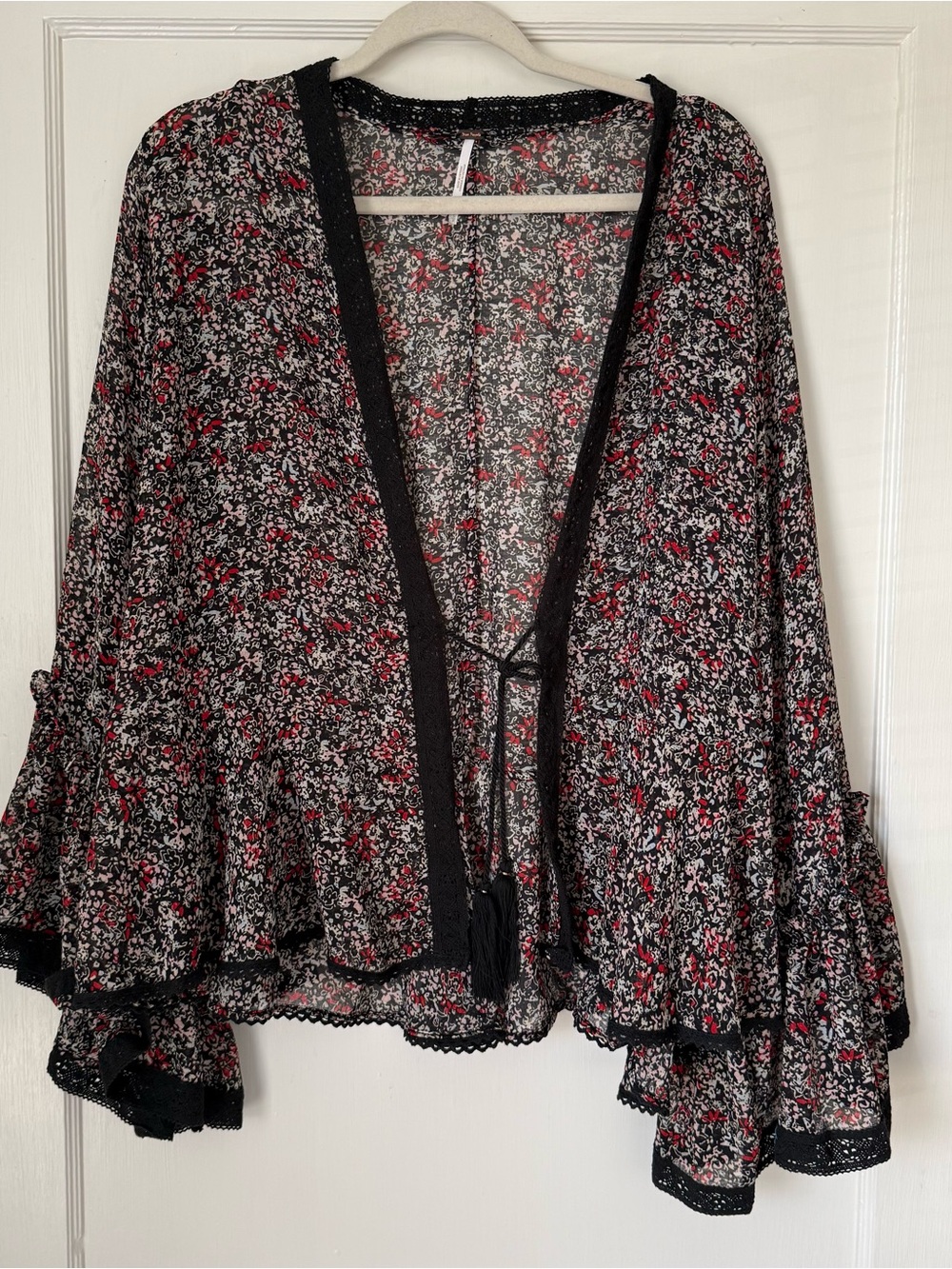 Free People Black Floral Lola Kimono